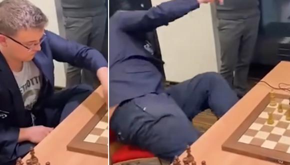 En esta imagen se aprecia al jugador de ajedrez cayéndose de su silla. (Foto: Speed Chess / YouTube)