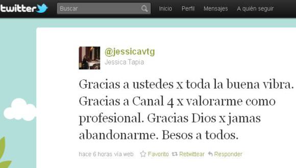 Jéssica agradeció a sus seguidores las muestras de apoyo. (Twitter)