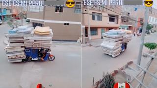 Viral: Peruano lleva más de 20 colchones en una mototaxi