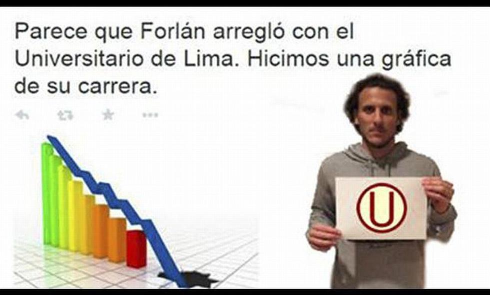 Diego Forlán no jugará en Universitario. (Memes del Perú)