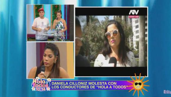 Daniela Cilloniz ‘cuadró’ a ‘Metiche’, Andrea San Martín y Karen Dejo, conductores de ‘Hola a todos’. (Captura de video)