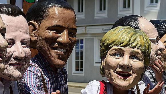G7: Barack Obama llega mañana a Alemania, pero este sábado unos muñecos con las cabezas de los líderes mundiales alegran el ambiente de Krün. (Reuters)