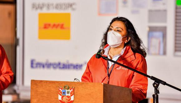La presidenta de Consejo de Ministros, Violeta Bermúdez, fue quien encabezó esta presentación e indicó que no recibió la vacuna contra el COVID-19 y que no participó de los ensayos clínicos.  (Foto: Presidencia)