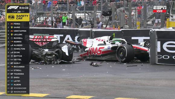 Mick Schumacher chocó su Haas en el GP de Mónaco. (Foto: Captura ESPN)