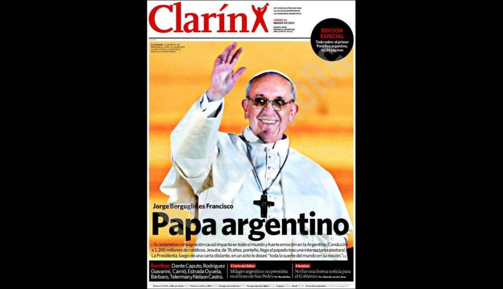 Medios argentinos publicaron la foto de su connacional y resaltaron que se trata del primer papa latinoamericano. Imagen: Clarín
