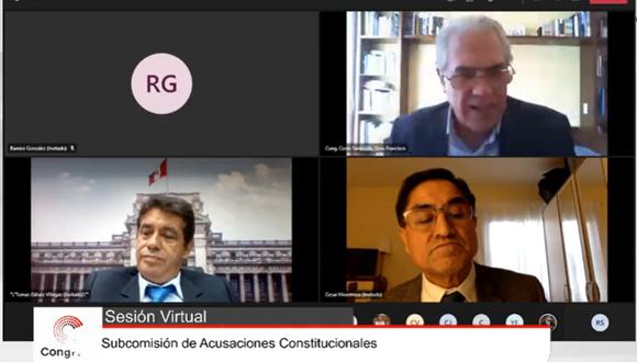 La sesión de la Subcomisión contó la asistencia virtual de Tomás Gálvez y César Hinostroza. (Captura)