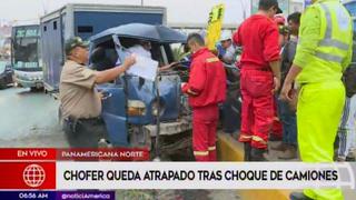 Chofer quedó atrapado tras choque de camiones en la Panamericana Norte