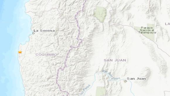 El epicentro se situó a 46 kilómetros al suroeste de la localidad de Tongoy y a 427 kilómetros al norte de Santiago. (Foto: USGS)