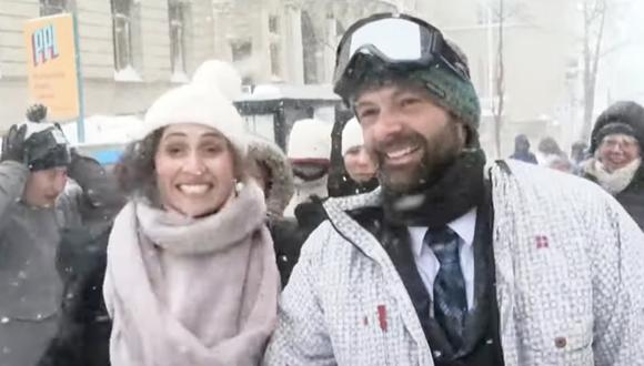 Adam y Sally Irujo se casaron contra todo pronóstico durante una tormenta. (Captura: CBS Boston / YouTube)