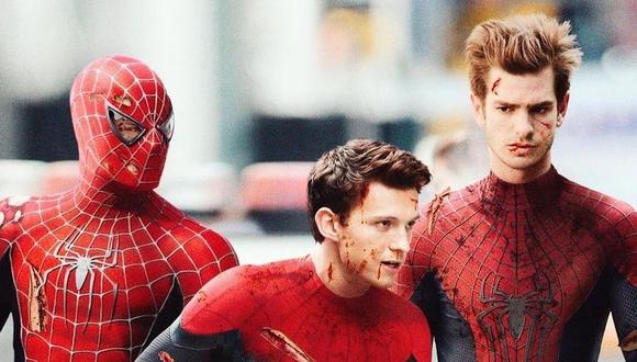 De izquierda a derecha: fotomontaje de Tobey Maguire, Tom Holland y Andrew Garfield juntos como Spider-Man. Foto: IG andrew_garfield83