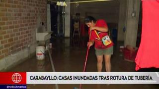 Rotura de tubería matriz de agua en Carabayllo deja decenas de viviendas inundadas