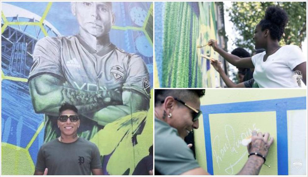 Las postales del mural en homenaje a Raúl Ruidíaz en una calle de Seattle. (Fotos: @SoundersFC)