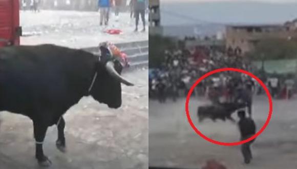 Toro se soltó de ruedo en Ayacucho y cornea a joven que resultó herido de gravedad. (Captura: TV Perú)