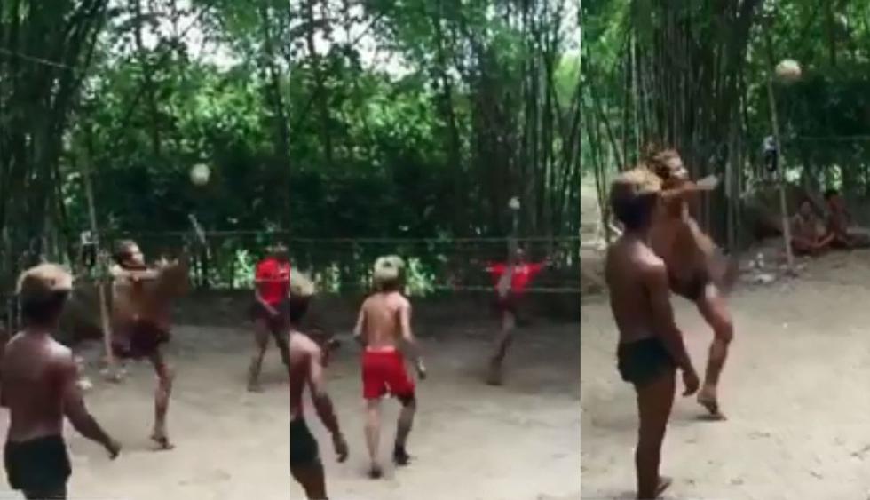 Unos muchachos en Tailandia fueron captados en un peculiar juego de fútbol-tenis. (Foto: Captura)
