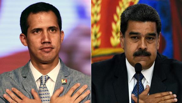 El presidente de la Asamblea Nacional de Venezuela y autoproclamado presidente interino, Juan Guaidó, y el presidente venezolano, Nicolás Maduro. (Foto: AFP)