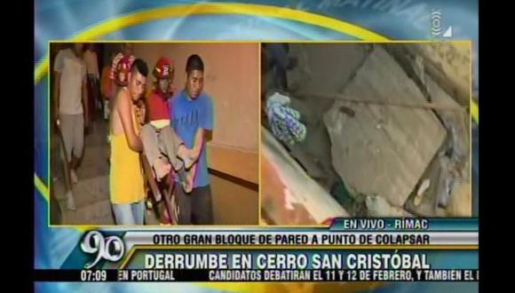 Dos heridos dejó caída de bloque de cemento sobre vivienda en Cerro San Cristóbal, en el Rímac. (Captura de TV)