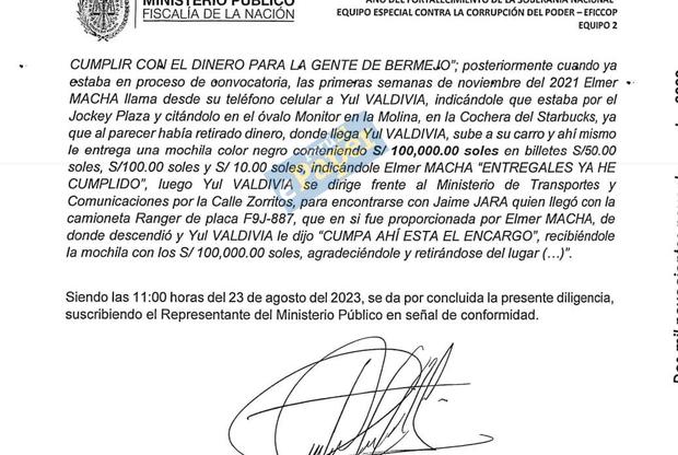 100 mil entregados al asesor de Guillermo Bermejo, según colaborador eficaz.