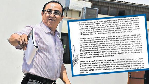Presidente de Juzgado advierte que viaje de magistrado Tejada "sí afectaría" juicio oral contra Gregorio Santos. (Perú21)