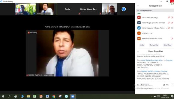 El 20 de junio, Pedro Castillo se reunió de manera virtual con los congresistas Luis Dioses y Lenin Checco.