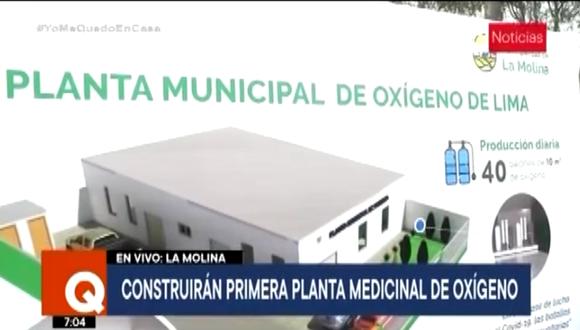 La planta de oxígeno está orientado a la vecindad de La Molina, pero también podrá extrapolarse a otros distritos de Lima. (Foto captura: Tv Perú Noticias)