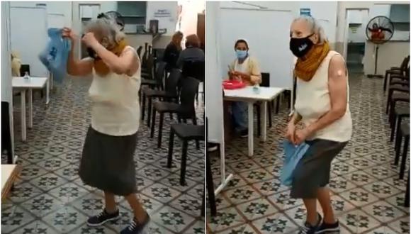 Una anciana de Argentina baila emocionada tras recibir vacuna contra el covid. (Foto: @matimolle / Twitter)