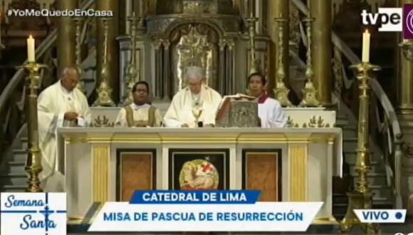 La tradicional misa de Pascua de Resurección se realizó en la Catedral de Lima a puerta cerrada debido al estado de emergencia nacional. (Foto captura)
