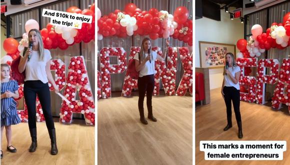 Sara Blakely dio la sorpresa a sus empleados en una celebración en la sede de Georgia (Estados Unidos). (Foto: Instagram @sarablakely)