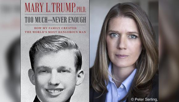 Esta foto muestra a Mary Trump (derecha) y a la portada de su libro "Demasiado y nunca es suficiente: cómo mi familia creó al hombre más peligroso del mundo". (Simon & Schuste - Peter Serling/Simon & Schuste/AP).