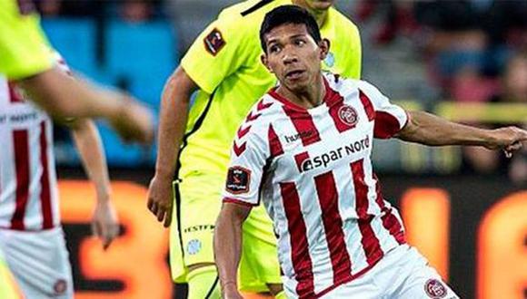 Edison Flores marcó su primer gol en la victoria de Aalborg 2-1 sobre Aarhus. (USI)