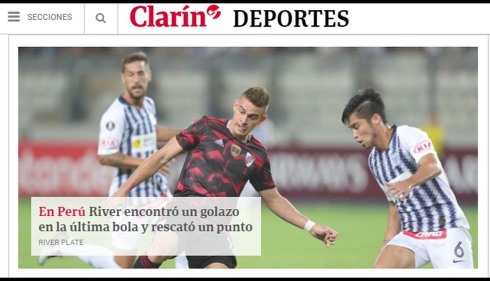 La reacción de los medios internacionales tras el empate entre Alianza Lima y River Plate. (Clarín, de Argentina)