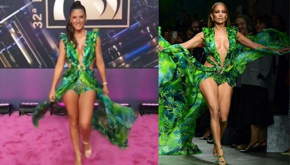 María Pía Copello se robó las miradas en los Premios Lo Nuestro por usar un vestido similar al de Jennifer Lopez. (Captura de TV)