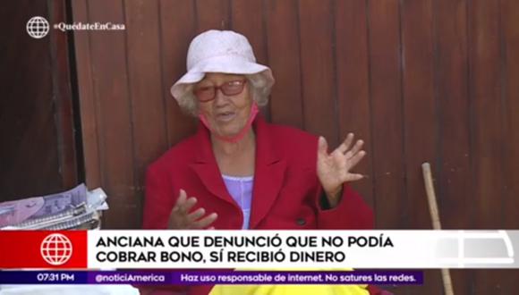 Ana María Fernández (84) sí llegó a cobrar el dinero, pero no lo recuerda debido a sus problemas de memoria. (Foto: América TV)