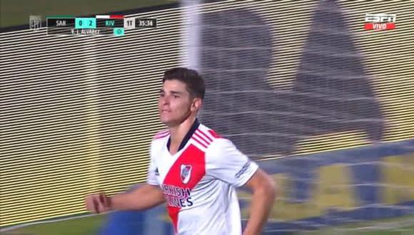 Julián Álvarez anotó el 2-0 parcial de River Plate sobre Sarmiento. (Foto: Captura ESPN)