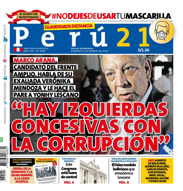 “Hay izquierdas concesivas con la corrupción”. (Portada 21/03/2021)