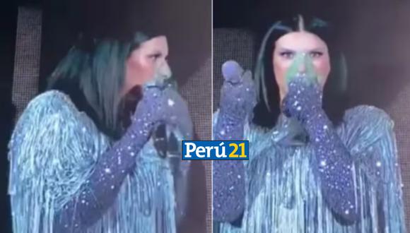Laura Pausini recibe oxígeno en concierto en México (Composición)