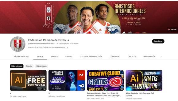 Hackean la cuenta oficial de YouTube de la Federación Peruana de Fútbol. Foto: Captura