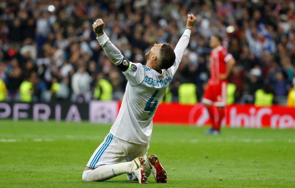 Con Sergio Ramos como líder, Real Madrid empató 2-2 con Bayern Munich y avanzó a su tercera final consecutiva por el título de la Champions League. (REUTERS)