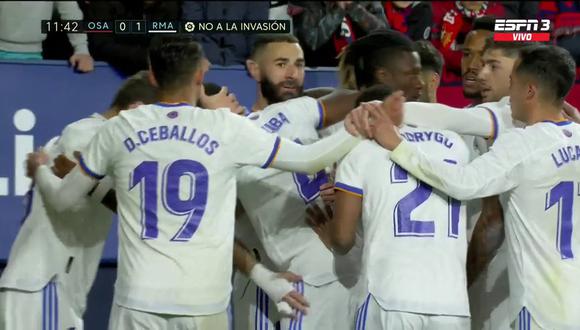 David Alaba puso el 1-0 de Real Madrid vs. Osasuna. (Foto: captura de pantalla - ESPN)