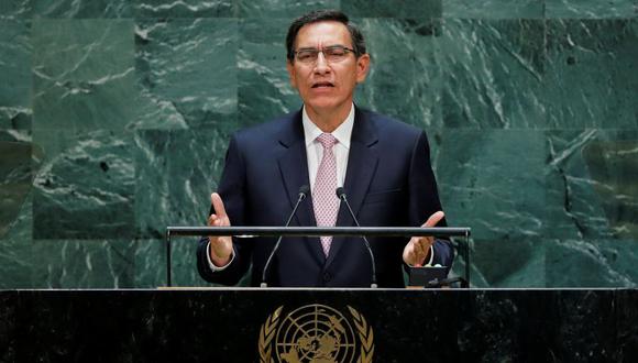 El presidente del Perú, Martín Vizcarra, durante su intervención en la Asamblea General de la ONU. (Foto: Reuters)