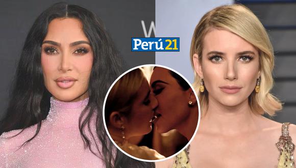 Kim Kardashian y Emma Roberts protagonizan apasionado beso (Composición)