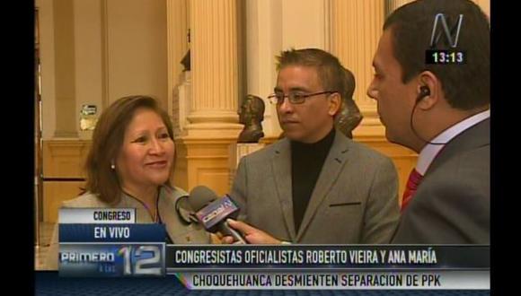 Ana María Choquehuanca y Roberto Vieira, de Peruanos Por el Kambio, niegan ruptura de la bancada. (Captura de TV)