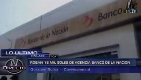 Ica: Delincuentes roban S/.18 mil de agencia del Banco de la Nación. (Captura)