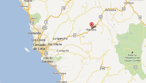 Movimiento telúrico tuvo una intensidad de nivel II en Lima y Matucana. (Google Maps)