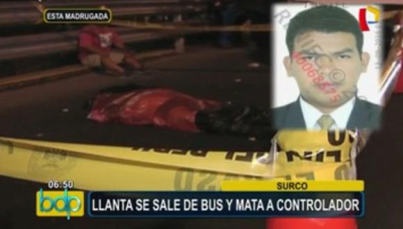Llanta se desprendió de bus y mató a controlador de combis en Surco. (Captura de video)