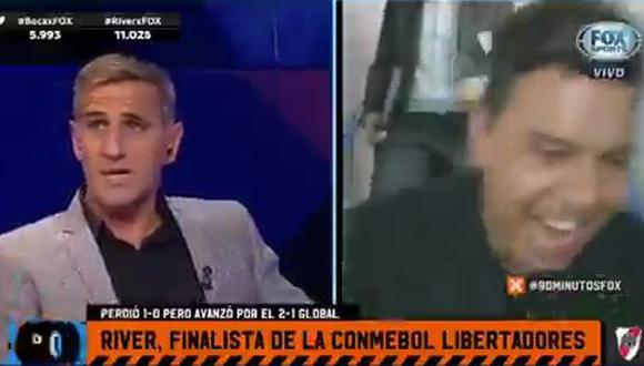 Raúl Cascini lució incómodo con la repetición del video del festejo de Marcelo Gallardo. (Captura: Fox Sports)
