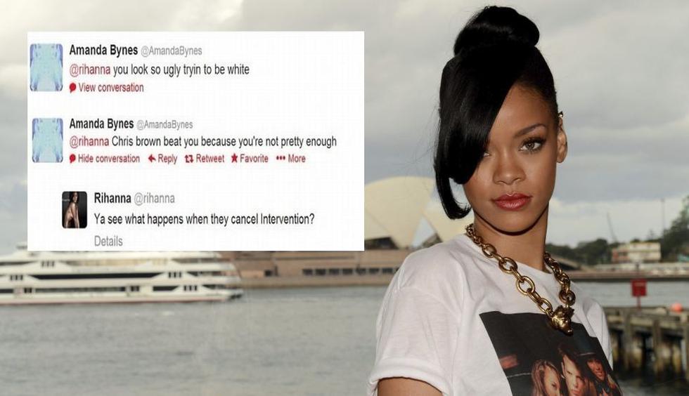 Amanda Bynes atacó a Rihanna a través de su cuenta en Twitter: “Te ves muy fea tratando de ser blanca. Chris Brown te golpeó porque no eras lo suficiente bonita”. A esto, Rihanna respondió: “¿Ves lo que sucede cuando se cancela una intervención?”. (EFE)