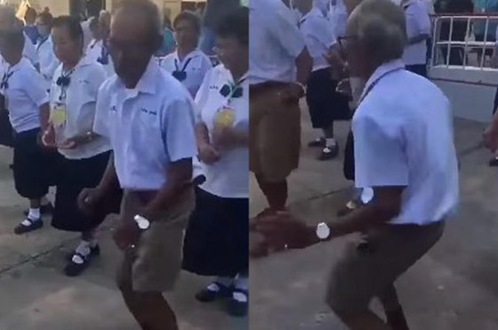 Anciano es aplaudido en las redes gracias a sus enérgicos pasos de baile. (Facebook)
