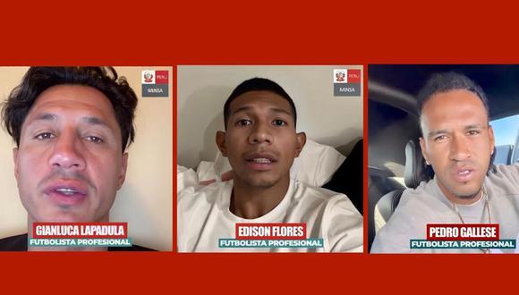 Los jugadores de la selección peruana Gianluca Lapadula, Pedro Gallese y Edison Flores se sumaron a la campaña de aplicación de la tercera dosis de la vacuna contra el coronavirus del Ministerio de Salud. (Foto: Minsa)