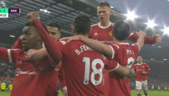 Bruno Fernandes puso el 1-0 del Manchester United vs. Brentford. (Foto: captura de pantalla -ESPN)