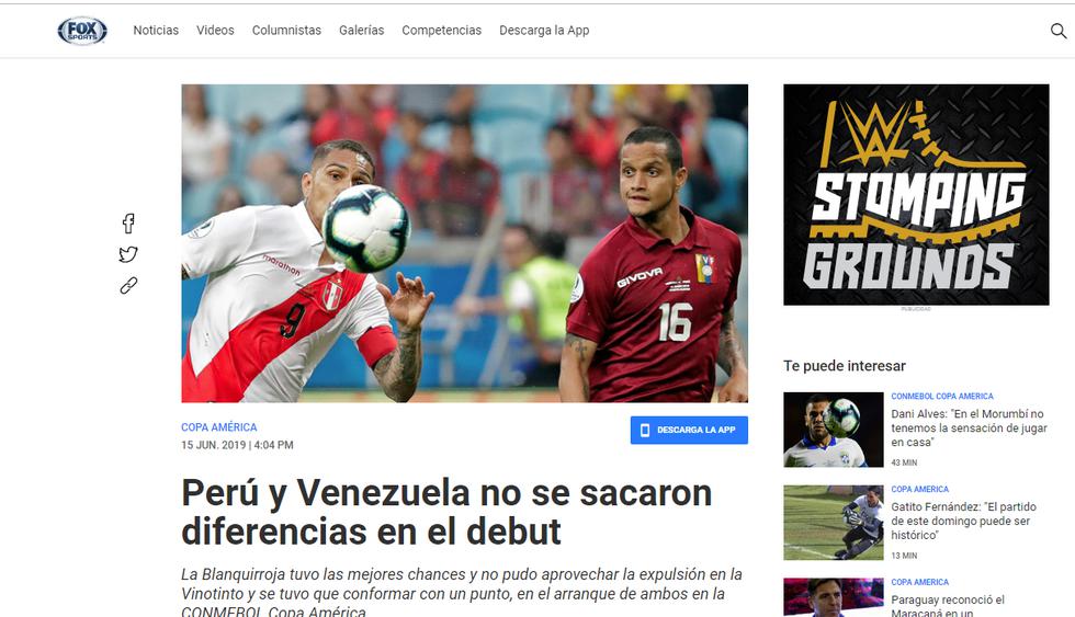Así informó la prensa internacional el empate entre Perú vs. Venezuela por Copa América.